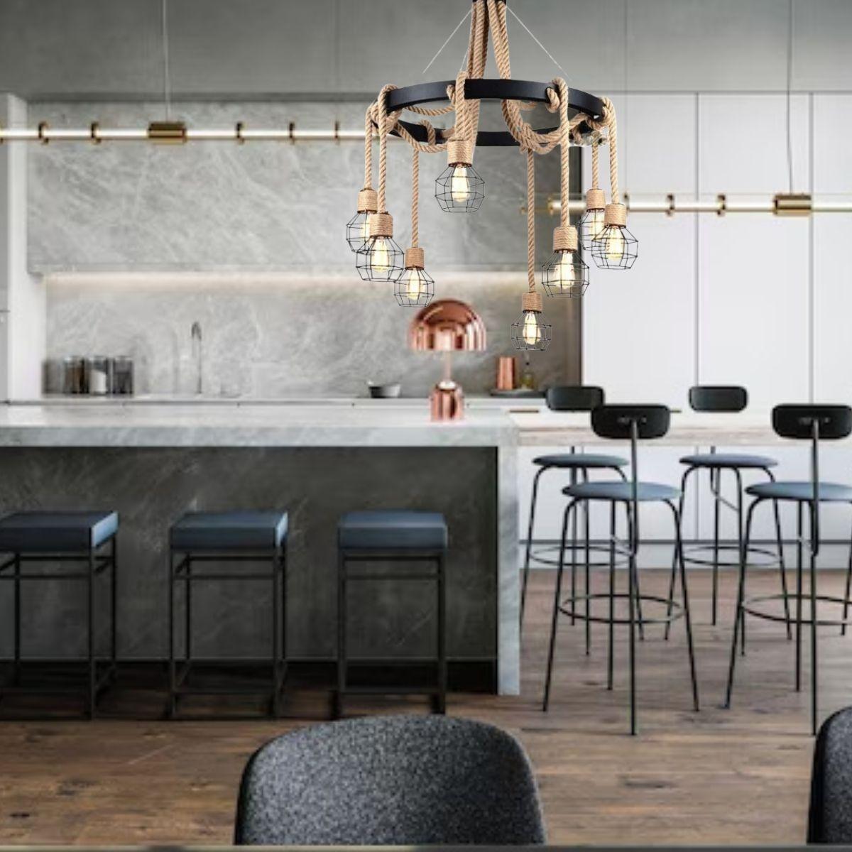 LAMPARA COLGANTE VINTAGE RUSTICA DECORA CUERDA CAÑAMO LAU-6