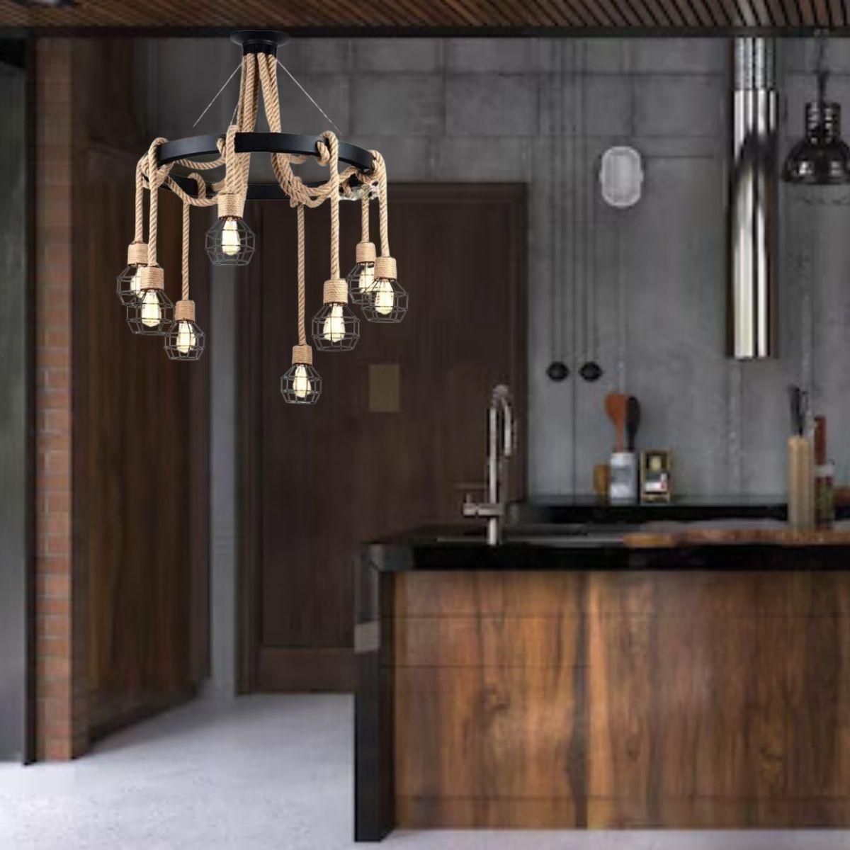 LAMPARA COLGANTE VINTAGE RUSTICA DECORA CUERDA CAÑAMO LAU-7