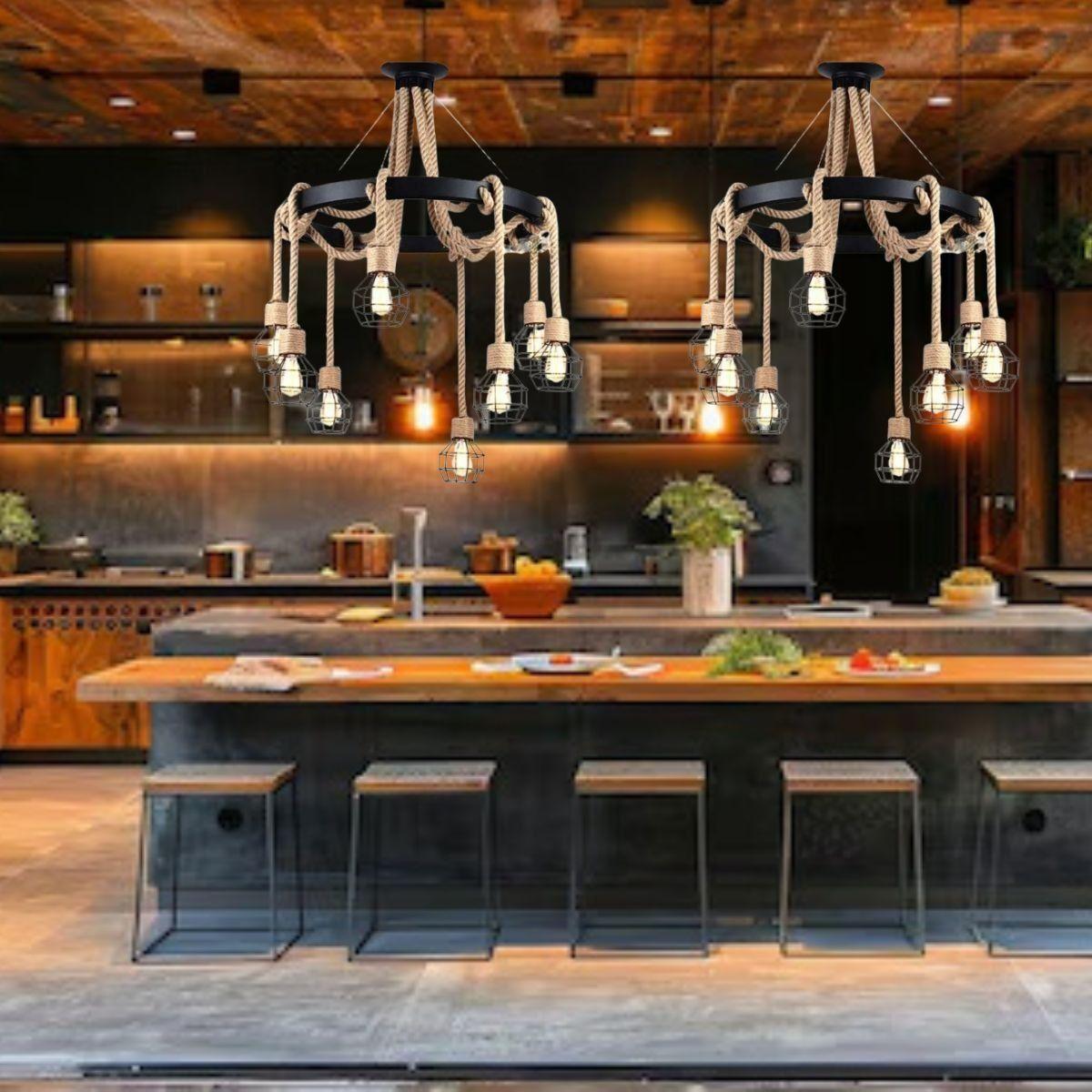 LAMPARA COLGANTE VINTAGE RUSTICA DECORA CUERDA CAÑAMO LAU-8