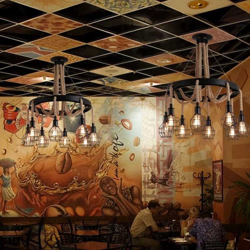 LAMPARA COLGANTE VINTAGE RUSTICA DECORA CUERDA CAÑAMO LAU-9