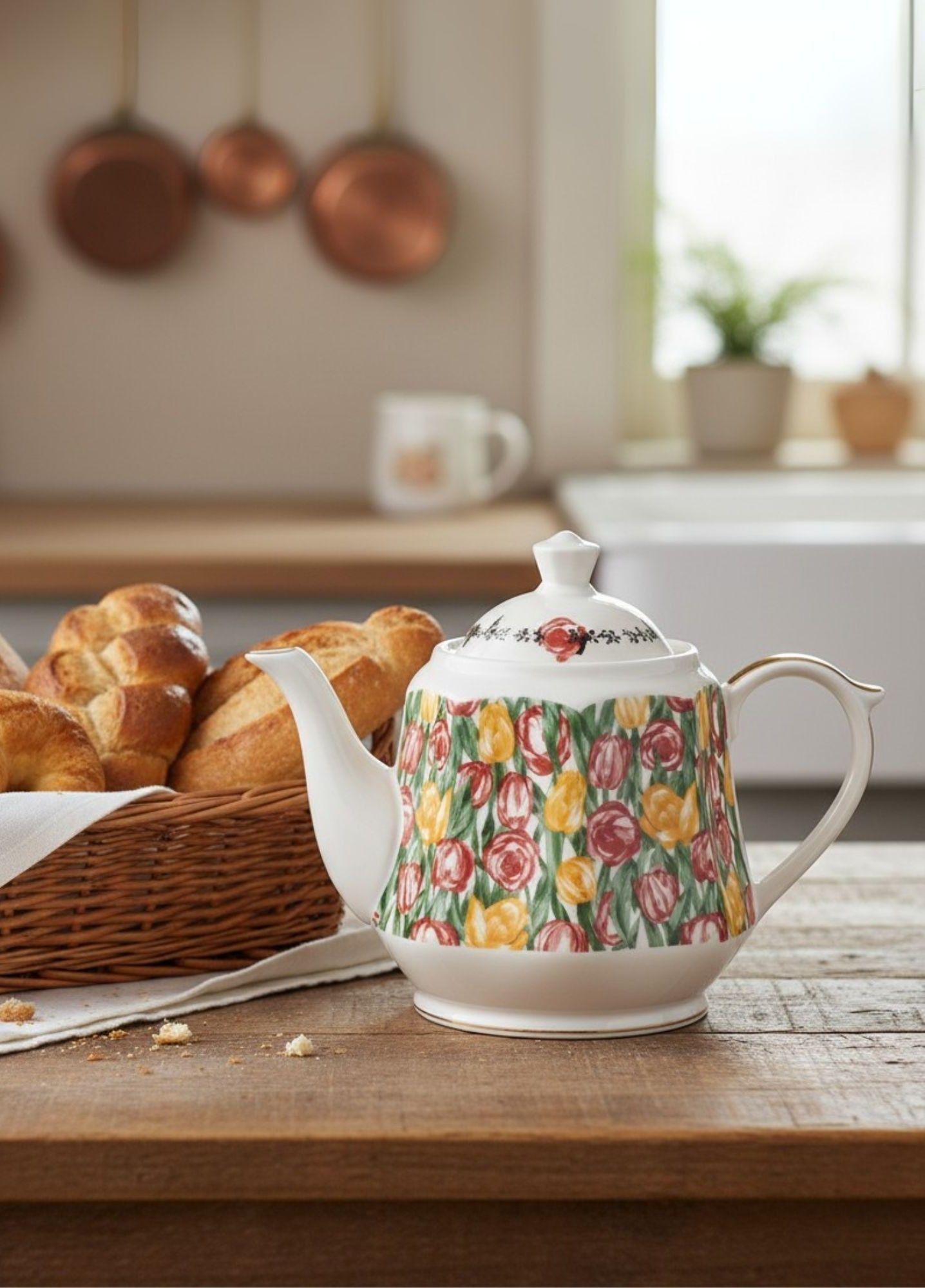 Tetera Diseño Primavera Floral Elegante Decoración Hogar Jhn-7