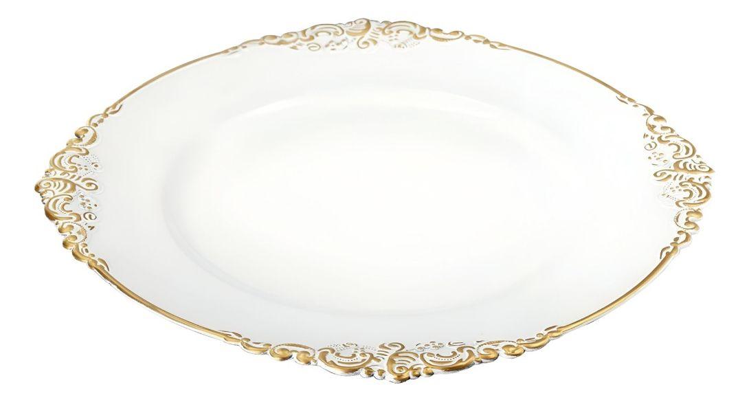 Set 3 Bajo Plato Base Decorativo Blanco Y Borde Dorado Jhn-0