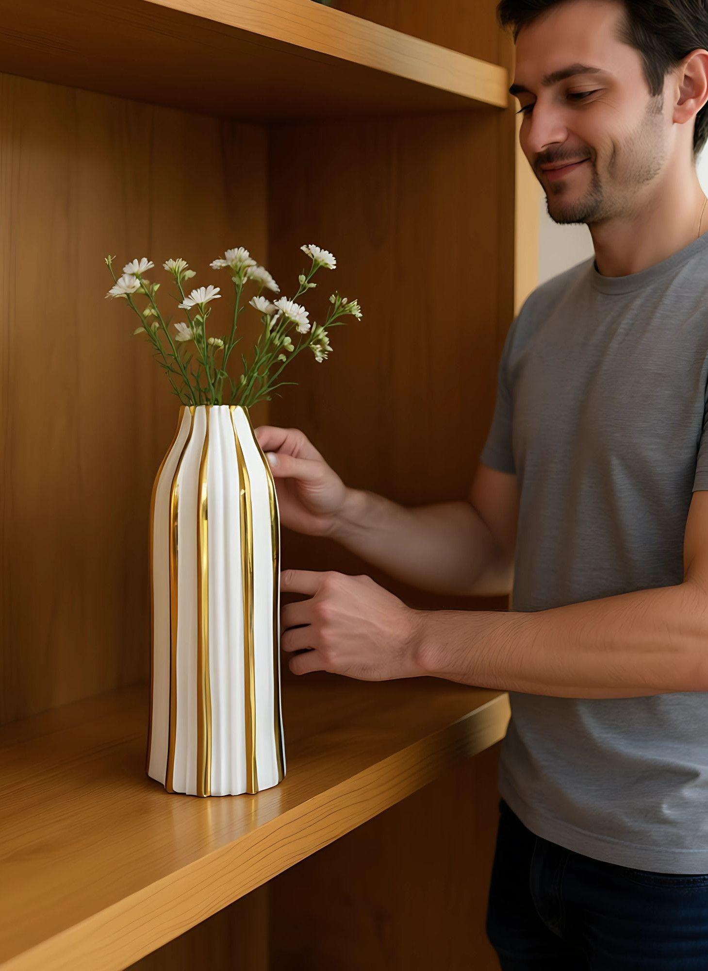 Florero Decorativo Rayas Moderno Versátil Hogar Jhn-3