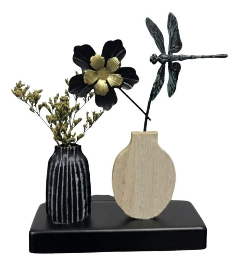 Set Decorativo Doble Vaso Minimalista Flor Libélula AJ-2