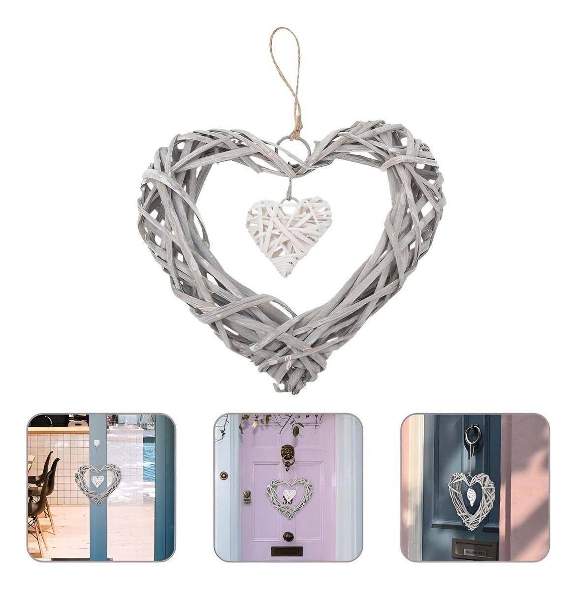 Corazón Colgante 25cm Mimbre Rústico Bricolaje Set de 2 Jhn-2