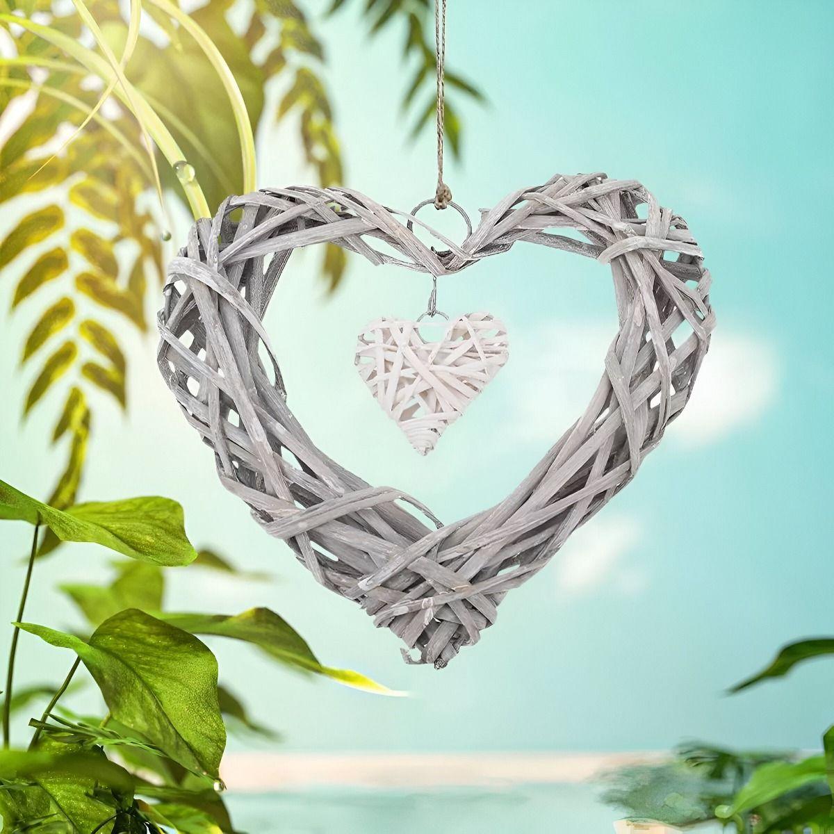 Corazón Colgante 25cm Mimbre Rústico Bricolaje Set de 2 Jhn-7