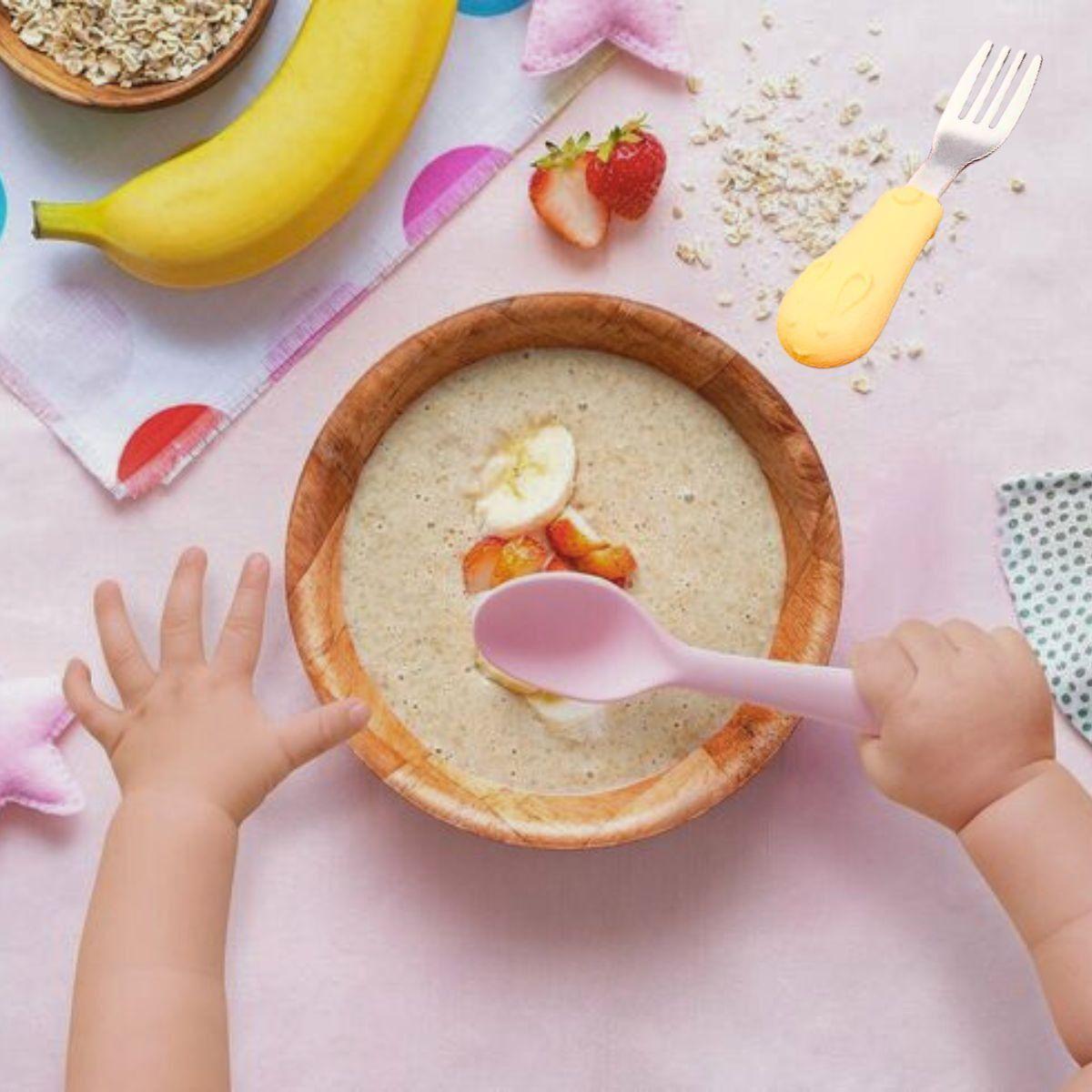 Set 3 Cubierto+Cuchara Acero Inoxidable Silicona Bebe Lau-3