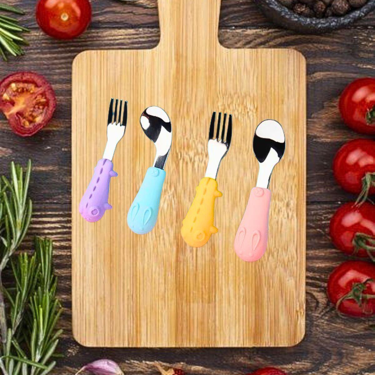 Set 3 Cubierto+Cuchara Acero Inoxidable Silicona Bebe Lau-7