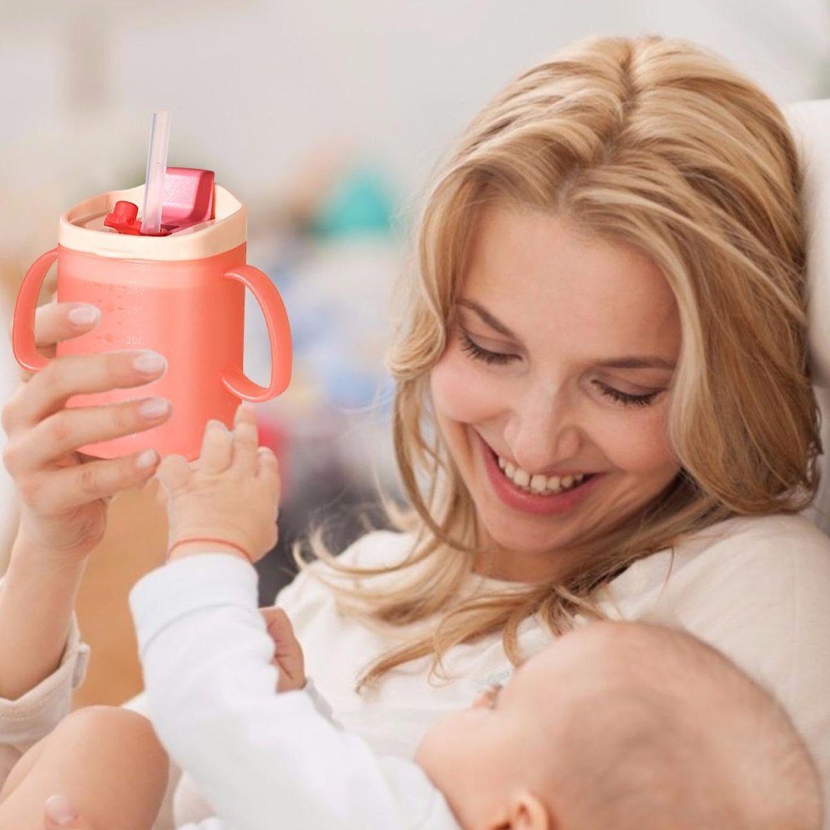 SET 4 VASOS ANTIDERRAME CON PAJILLA BEBE ERGONOMICA LAU-8