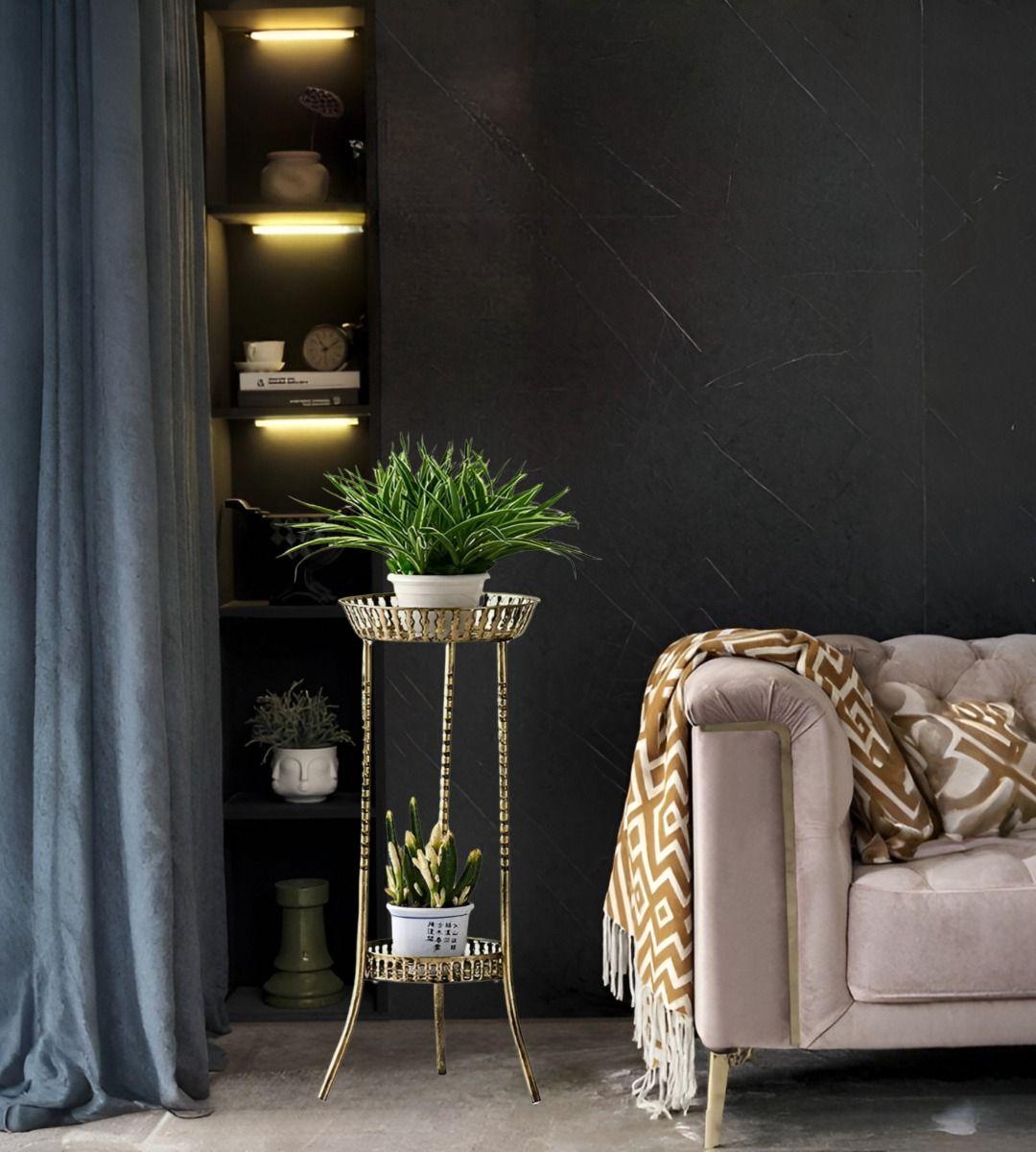 Porta Maceta Plantas Exhibición Soporte 2 Niveles Pie Jhn-7