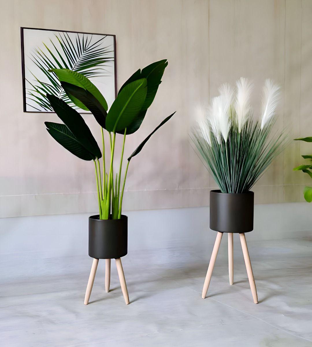 Set Macetas Planta Flores Interior Exterior Patas Negra Jhn-7