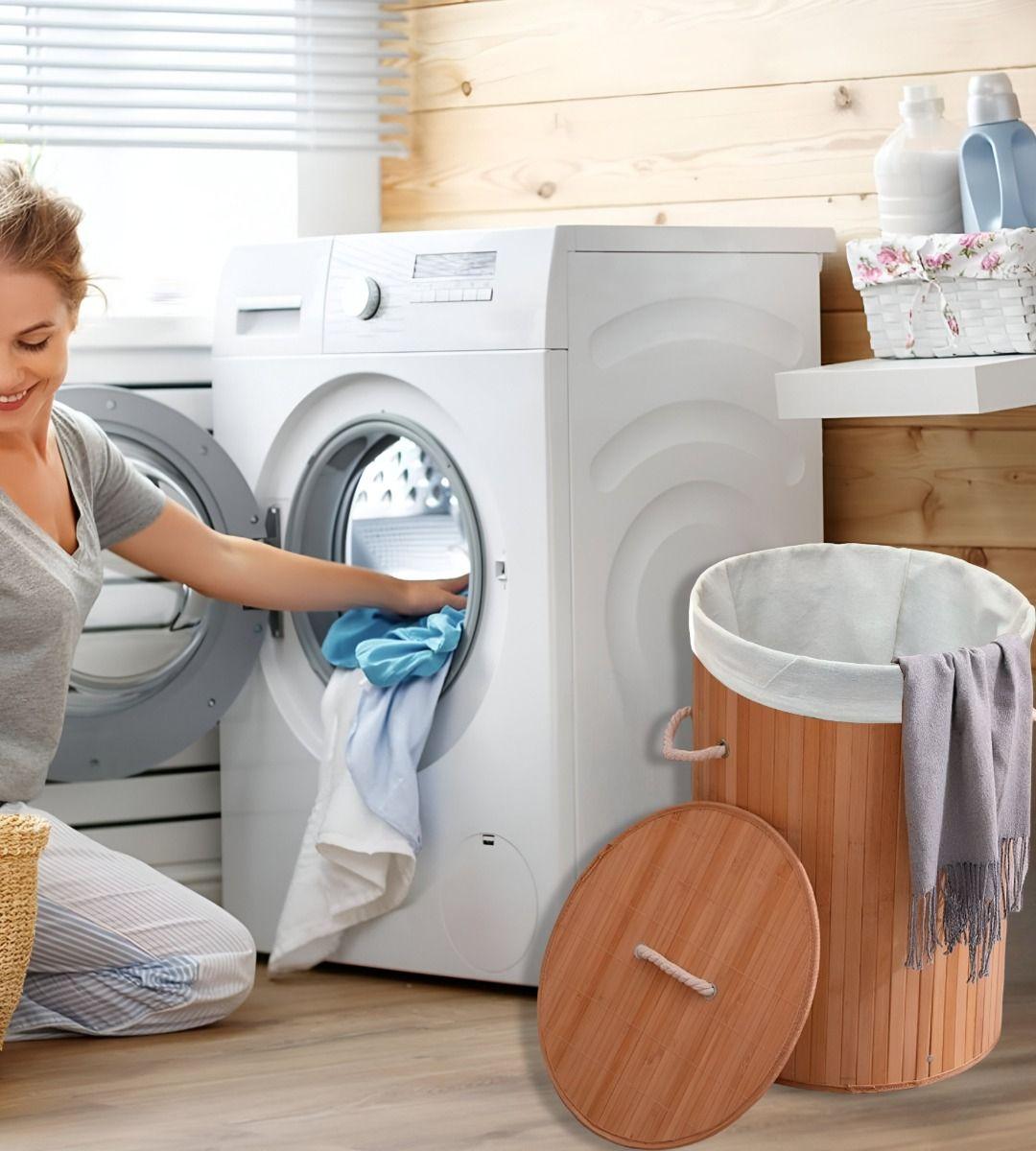 Cesta Ropa Bambú Almacenamiento Organizador Redonda Jhn-3
