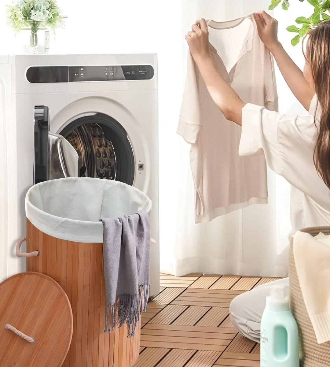 Cesta Ropa Bambú Almacenamiento Organizador Redonda Jhn-5