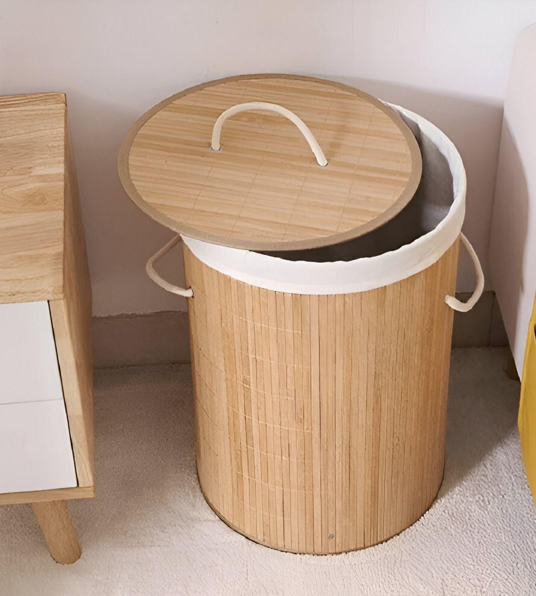 Cesta Ropa Bambú Almacenamiento Organizador Redonda Jhn-7