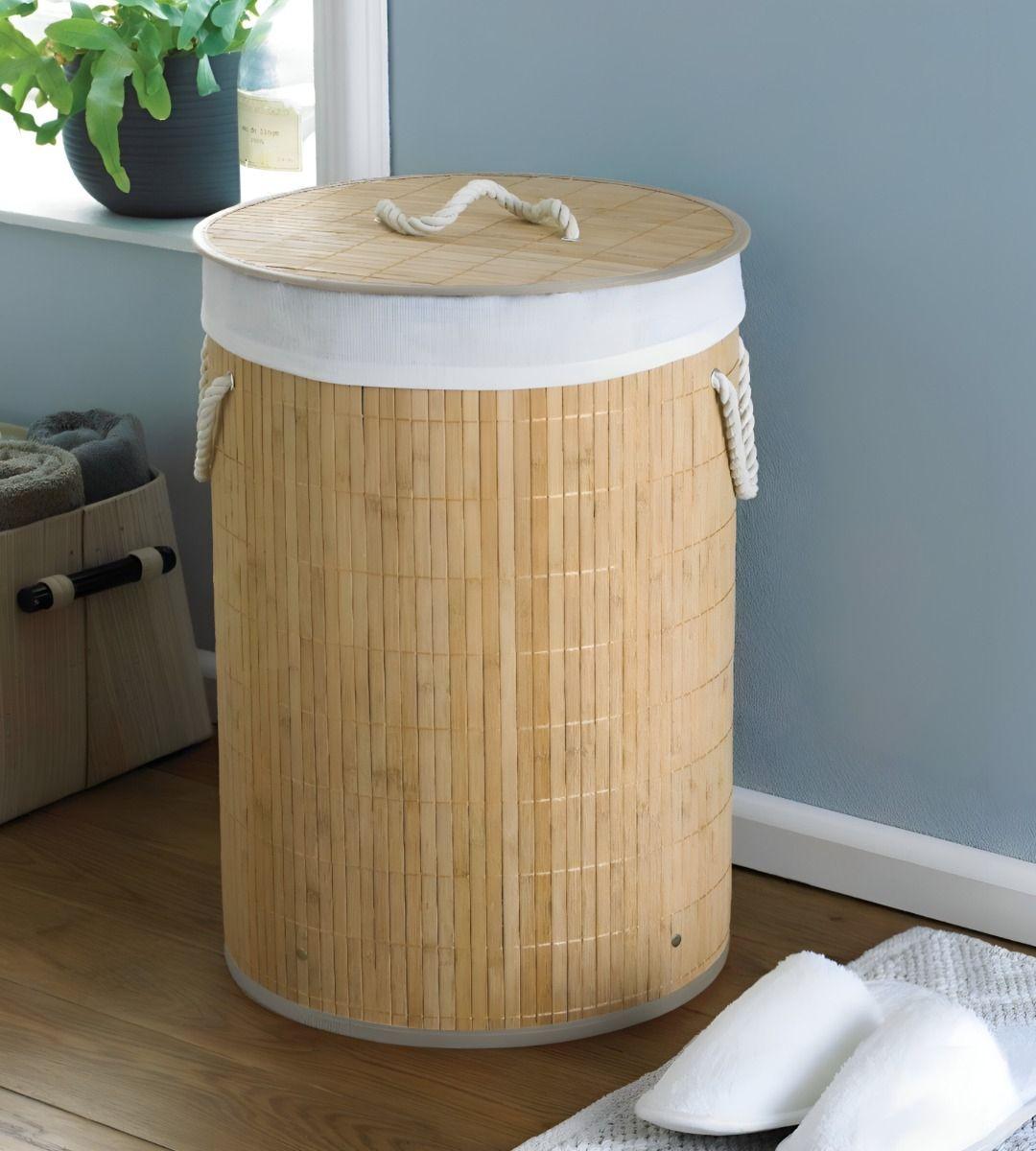 Cesta Ropa Bambú Almacenamiento Organizador Redonda Jhn-9