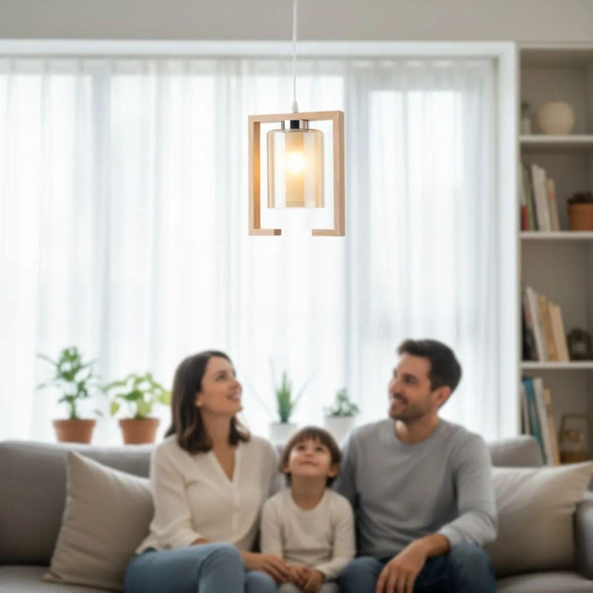 Lámpara Colgante Madera Cristal Estilo Minimalista ALJ-2