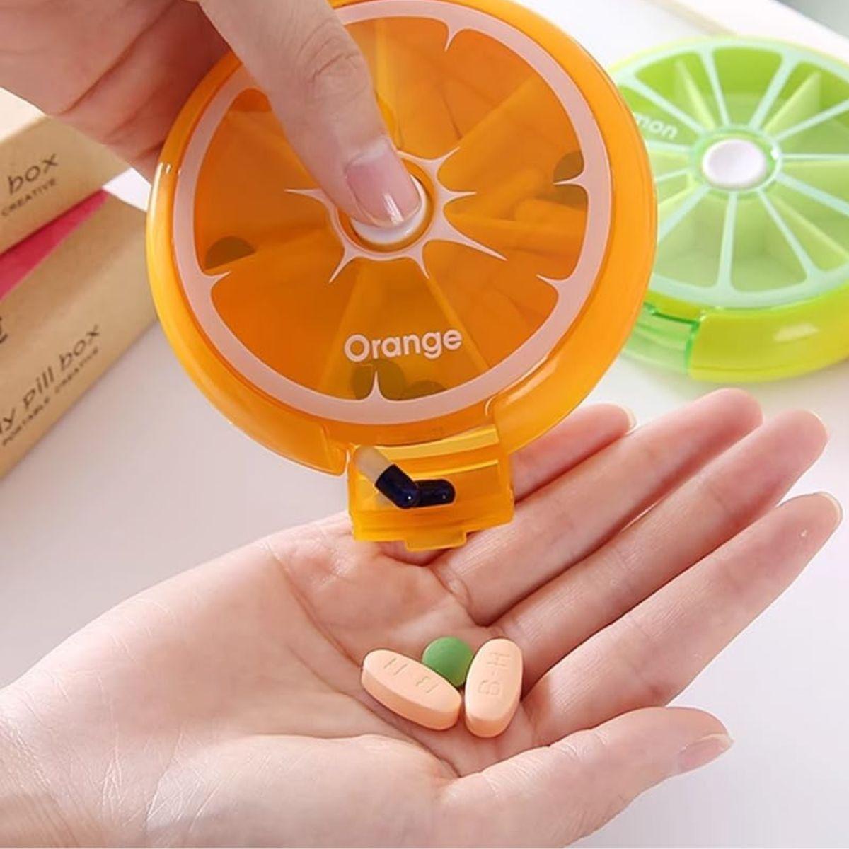 SET 3 PASTILLEROS REDONDO NARANJA PORTATIL VIAJE LAU-9