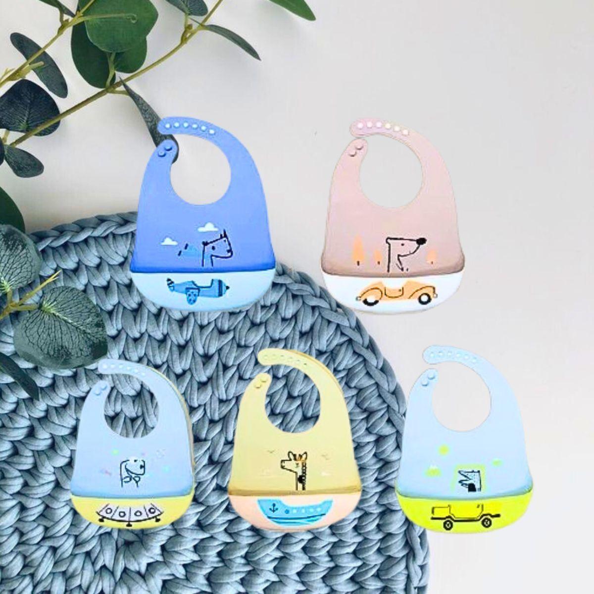 Set 3 Baberos Silicona Colores Recolector Residuos Bebes Lau-8