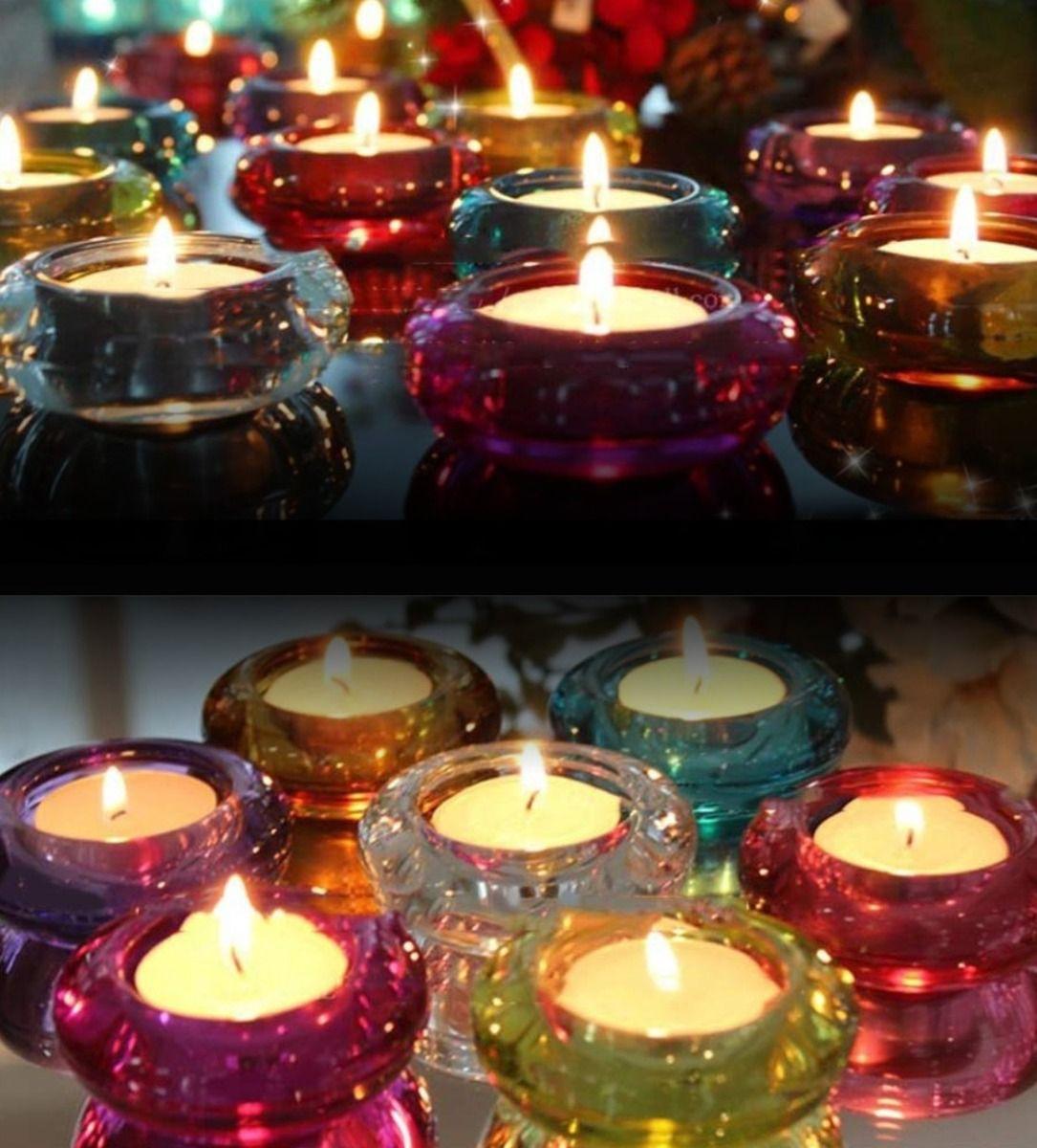 Set 6 Portavelas Cristal Colores Vibrante Compacto Hogar Lau-8