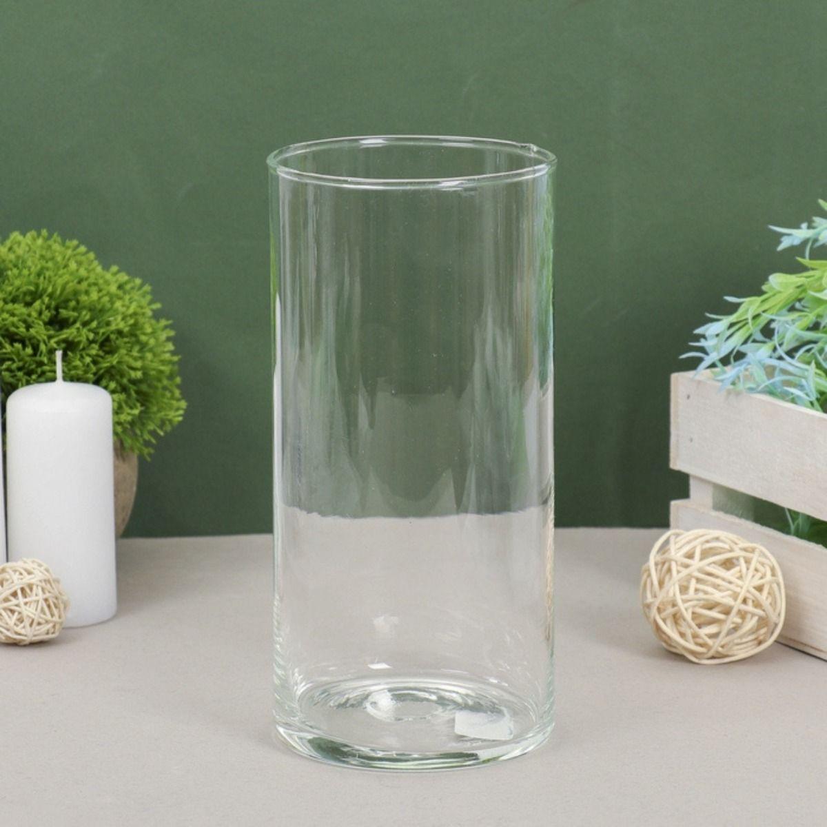 Florero Cilíndrico Vidrio Transparente Plantas Hogar Lau-5