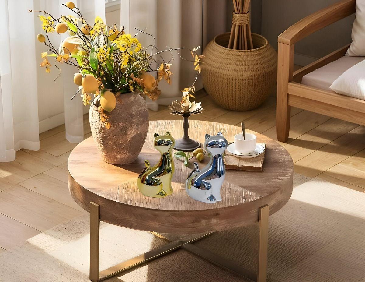 Set de 2 Estatuas Gatos Adorno Minimalista Decoración Jhn-7