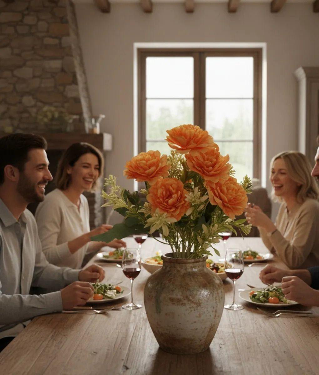 Set 4 Flores Artificiales Ramo Decorativo Peonía Follaje Jhn-3