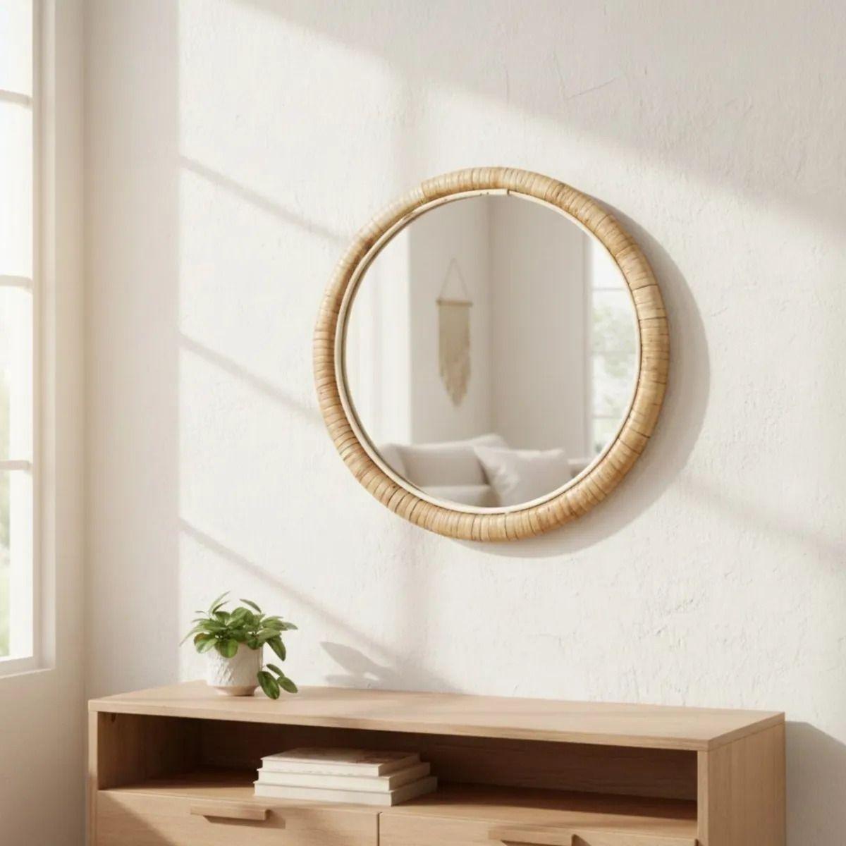 Espejo Pared Decorativo Circular Textura Mimbre Adorno Jhn-5