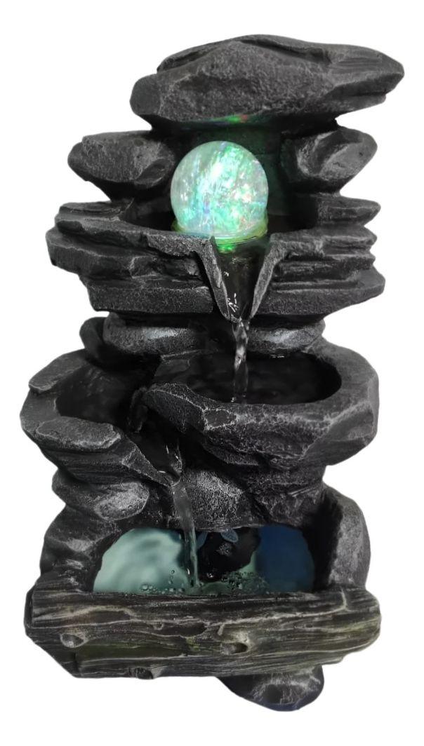 Fuente De Agua Diseño Piedra Con Luz Y Esfera 35cm Alto Jhn-0
