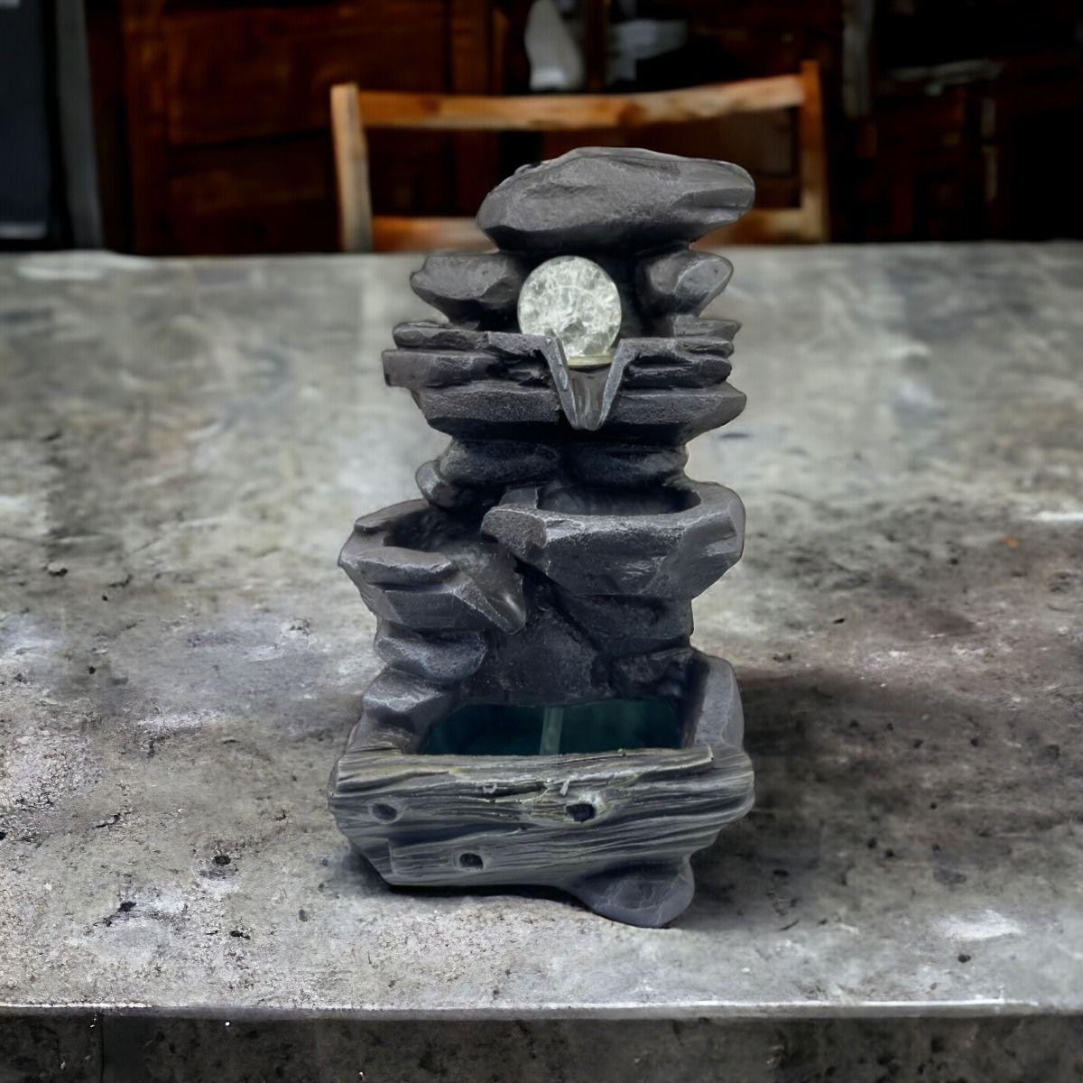 Fuente De Agua Diseño Piedra Con Luz Y Esfera 35cm Alto Jhn-5