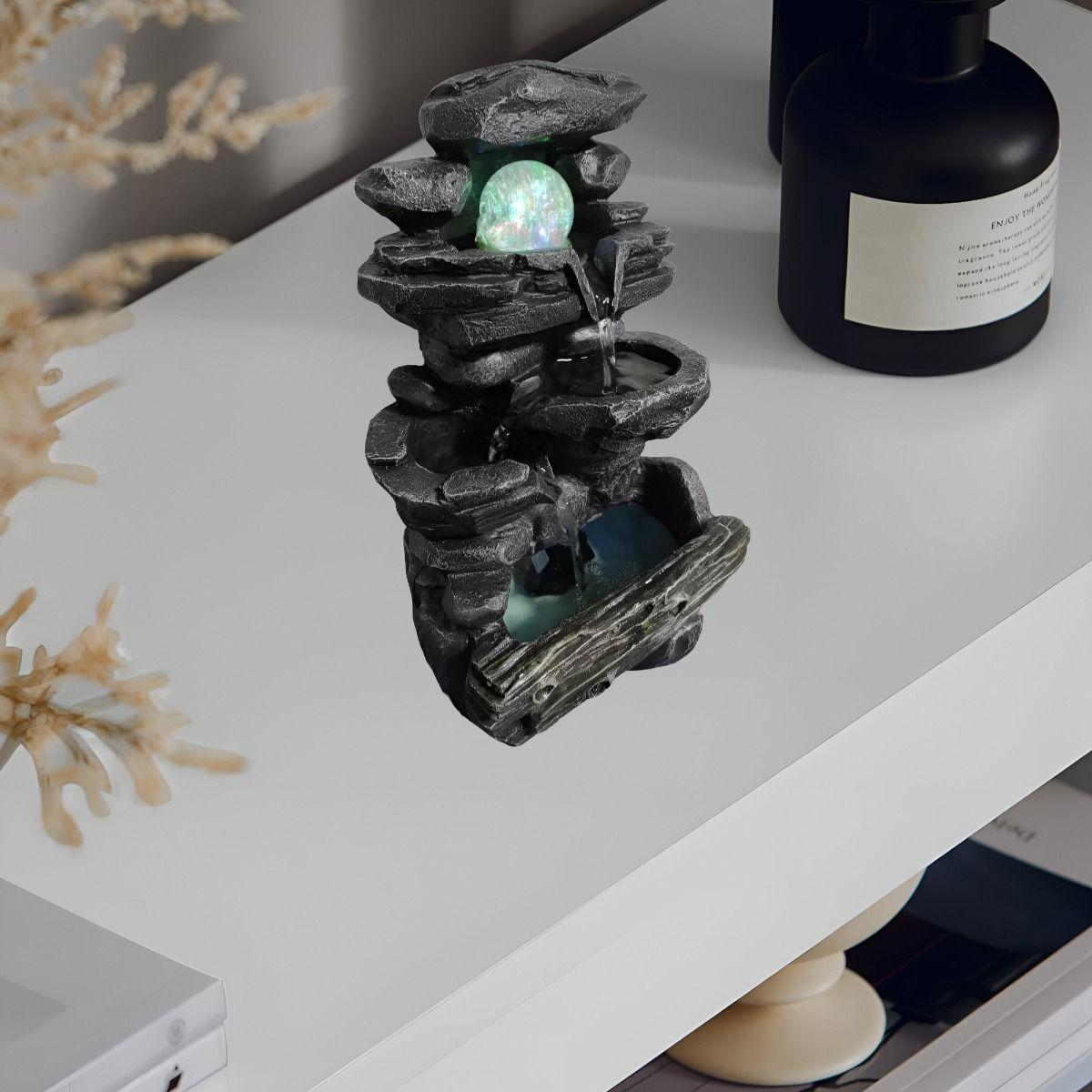 Fuente De Agua Diseño Piedra Con Luz Y Esfera 35cm Alto Jhn-7