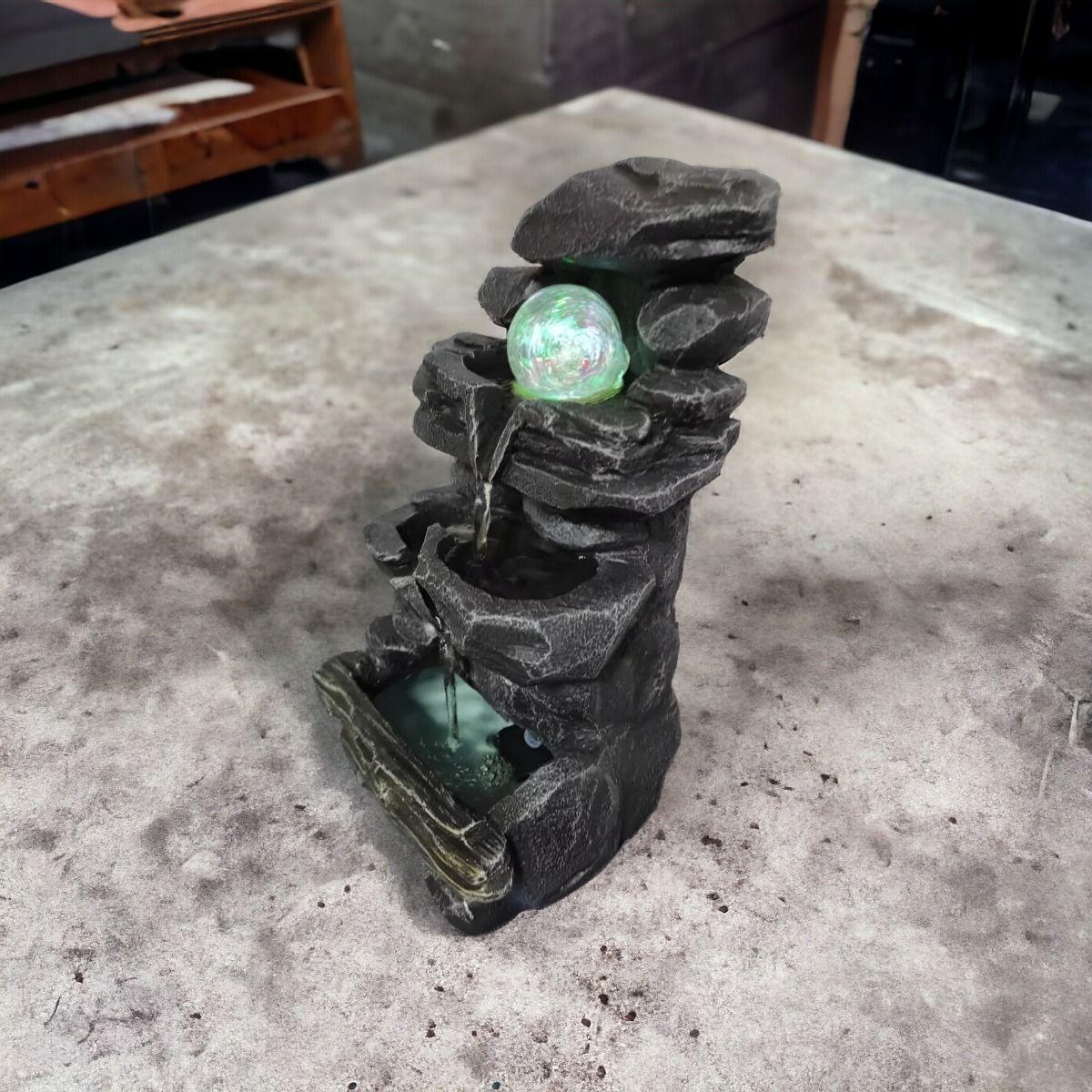 Fuente De Agua Diseño Piedra Con Luz Y Esfera 35cm Alto Jhn-9