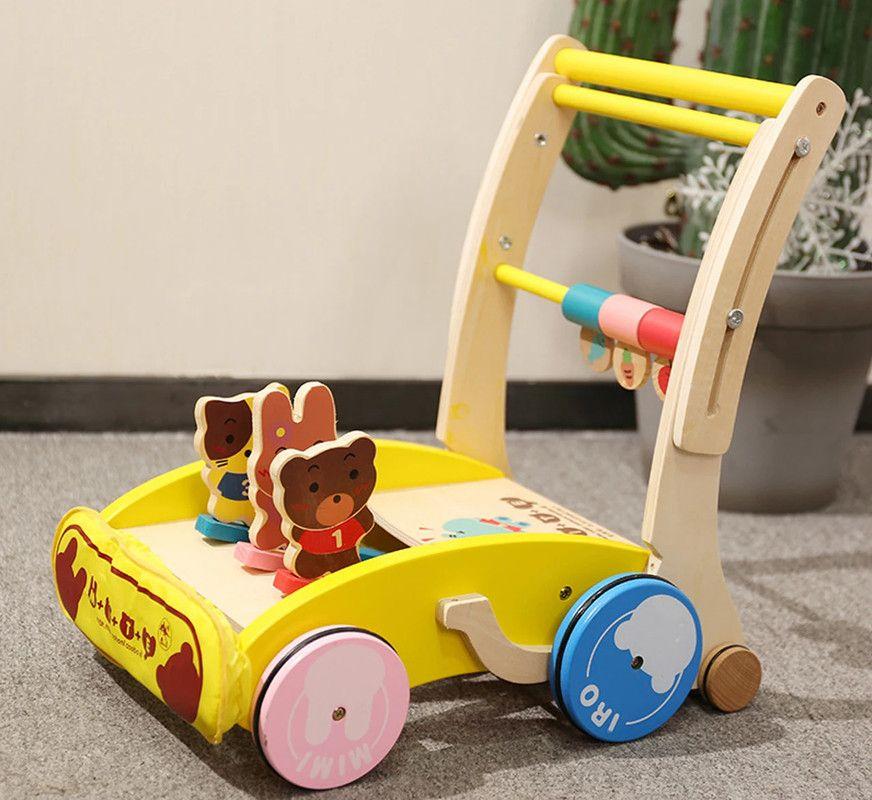 Andador Madera 2en1 Empujar Cochecito Primer Paso Bebes  Lau-9