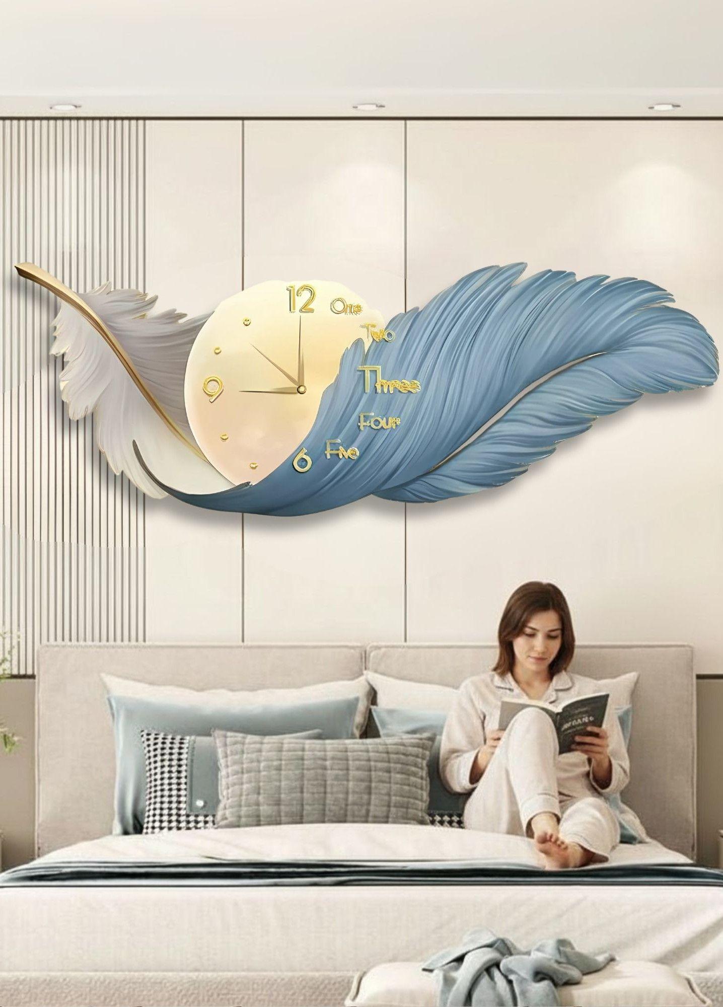 Reloj Pared LED Decorativo Diseño Pluma 3D Hogar Jhn-2