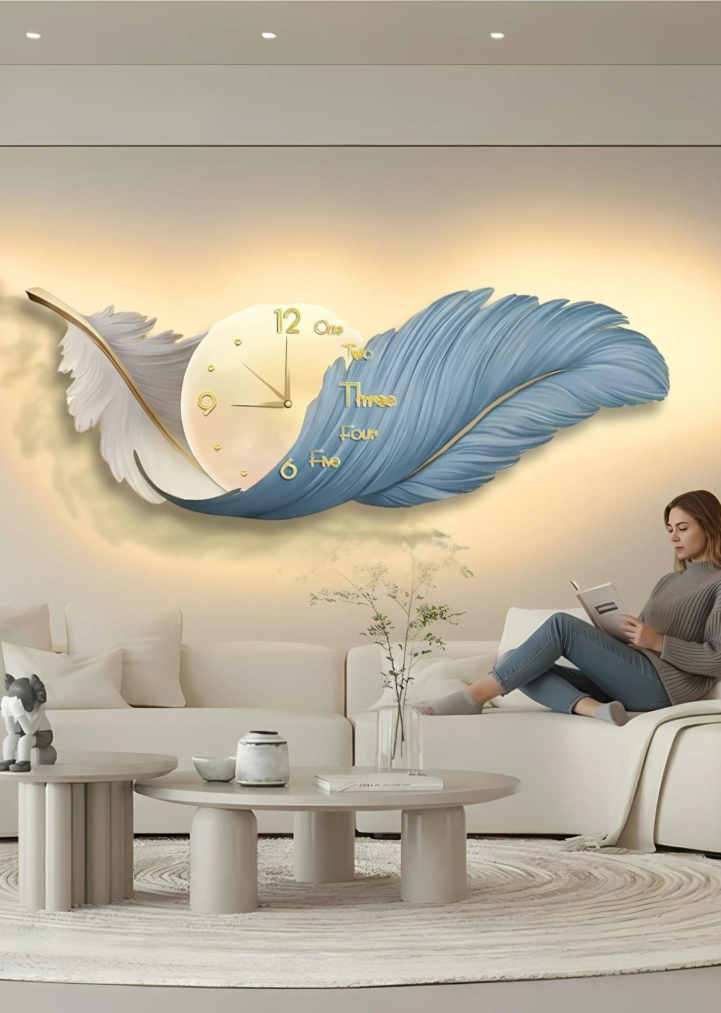 Reloj Pared LED Decorativo Diseño Pluma 3D Hogar Jhn-3