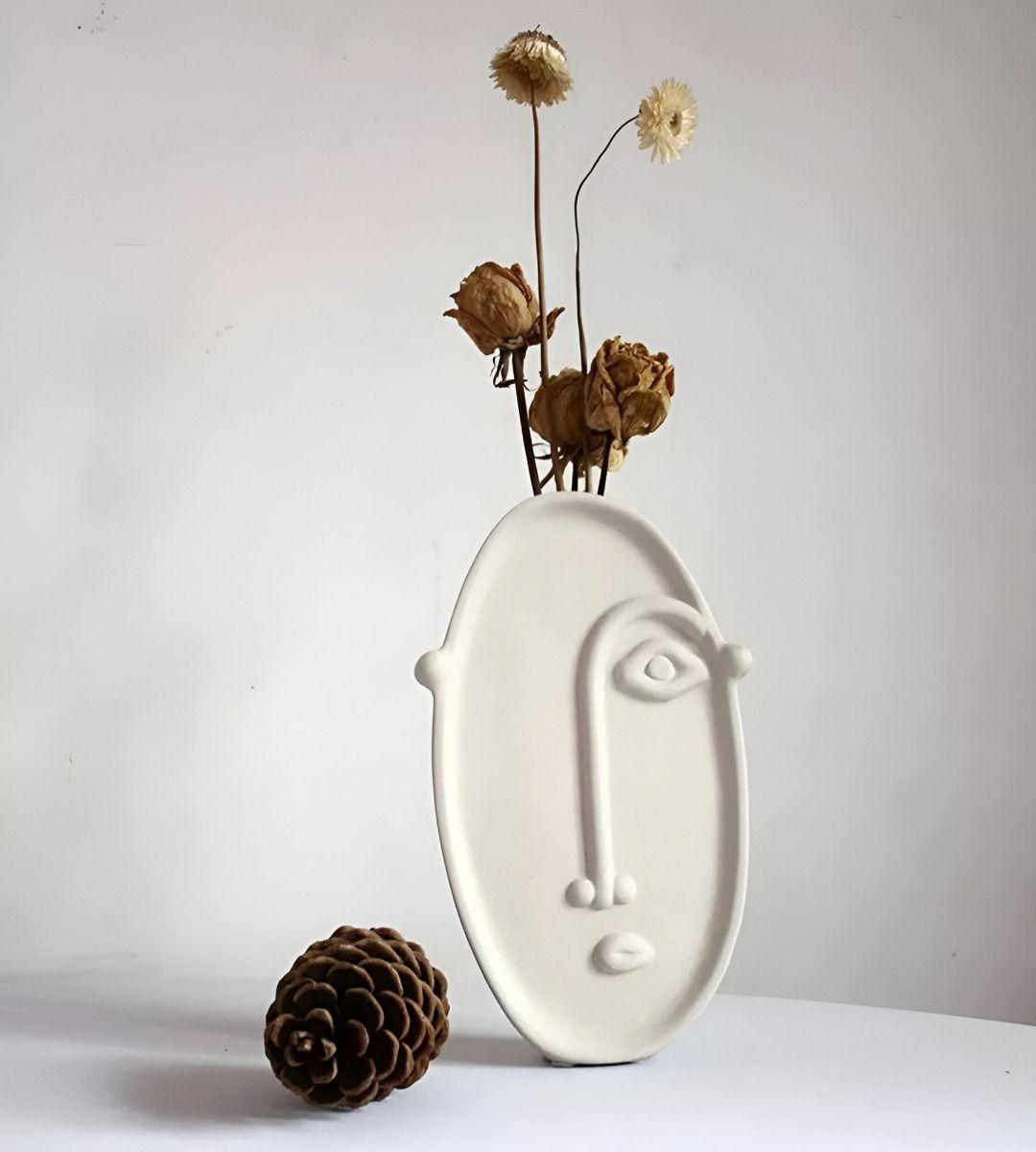 Set 2 Jarrón Cerámica Decoración Nórdico Flores Blanco Jhn-1