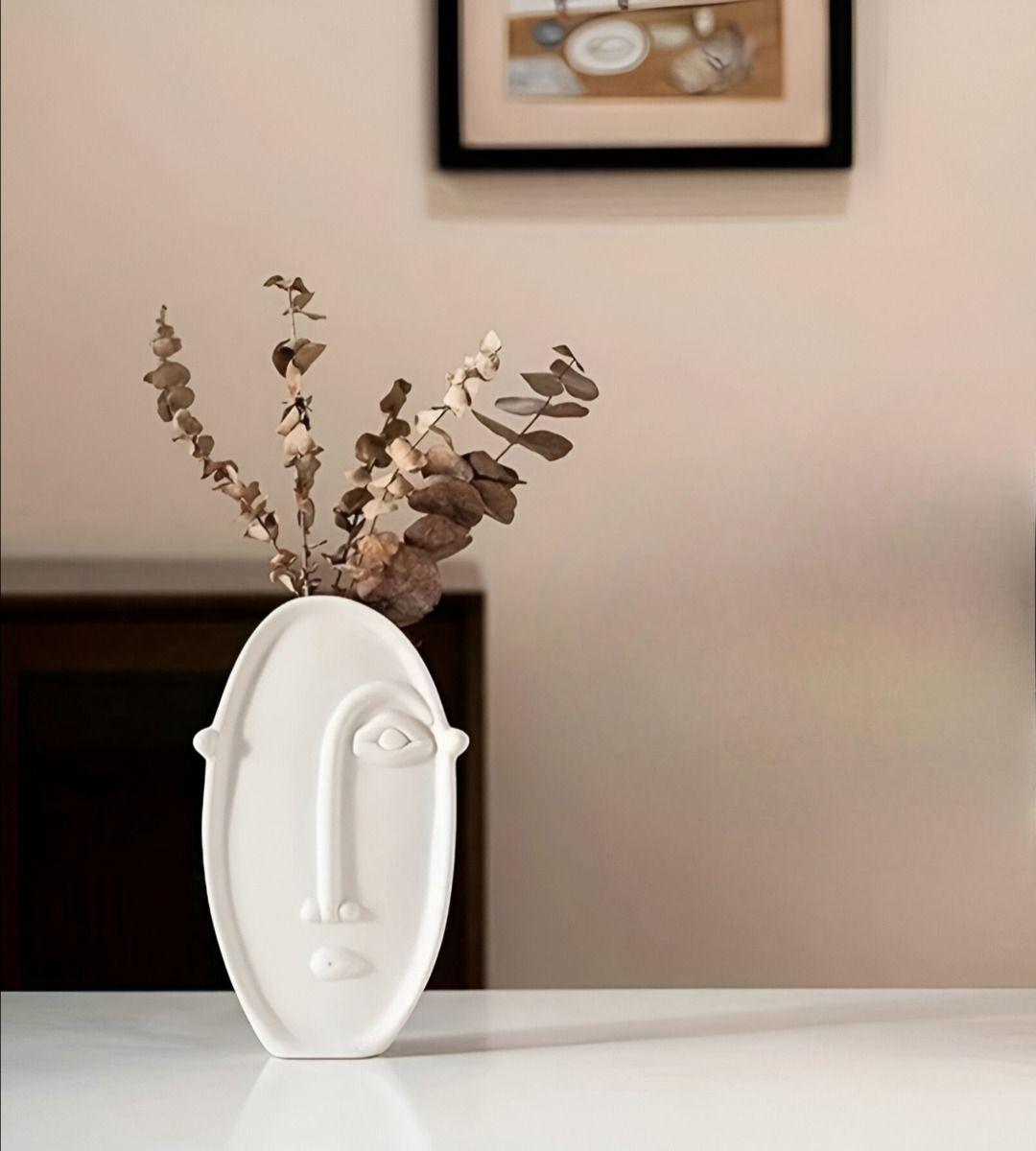 Set 2 Jarrón Cerámica Decoración Nórdico Flores Blanco Jhn-5