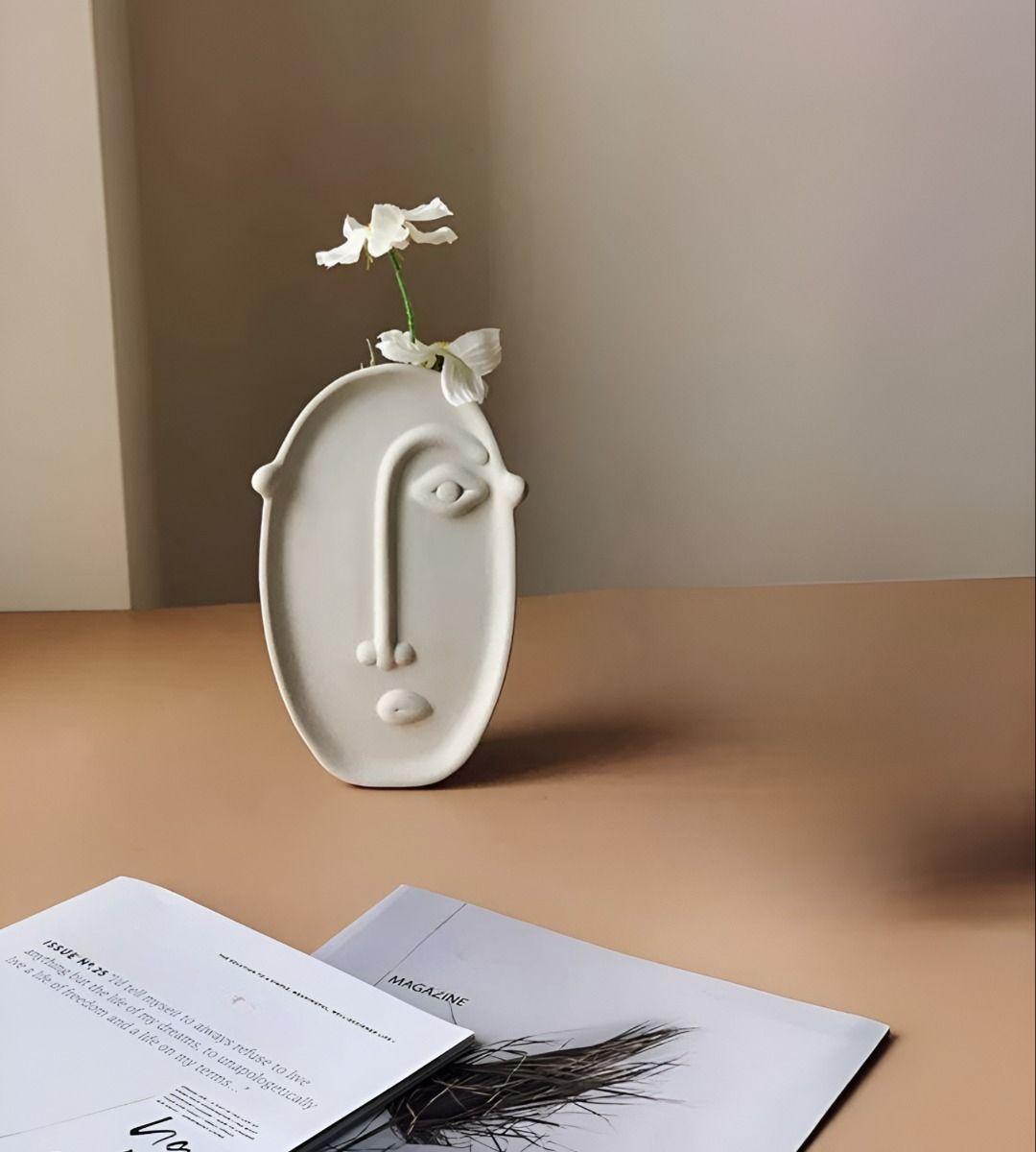Set 2 Jarrón Cerámica Decoración Nórdico Flores Blanco Jhn-6
