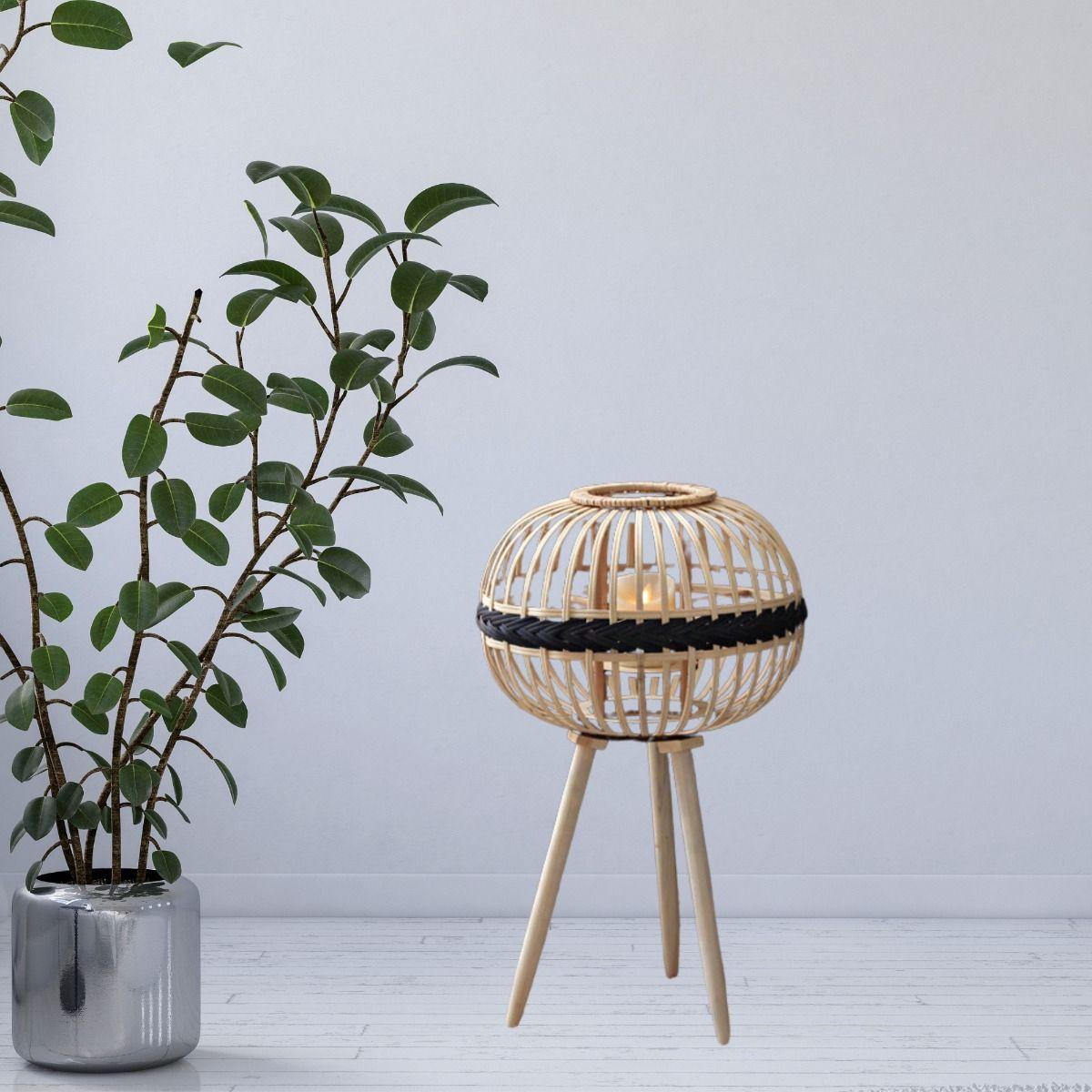 Candelabro Japonés Mimbre Bambú Decora Artesanal Natural Lau-6