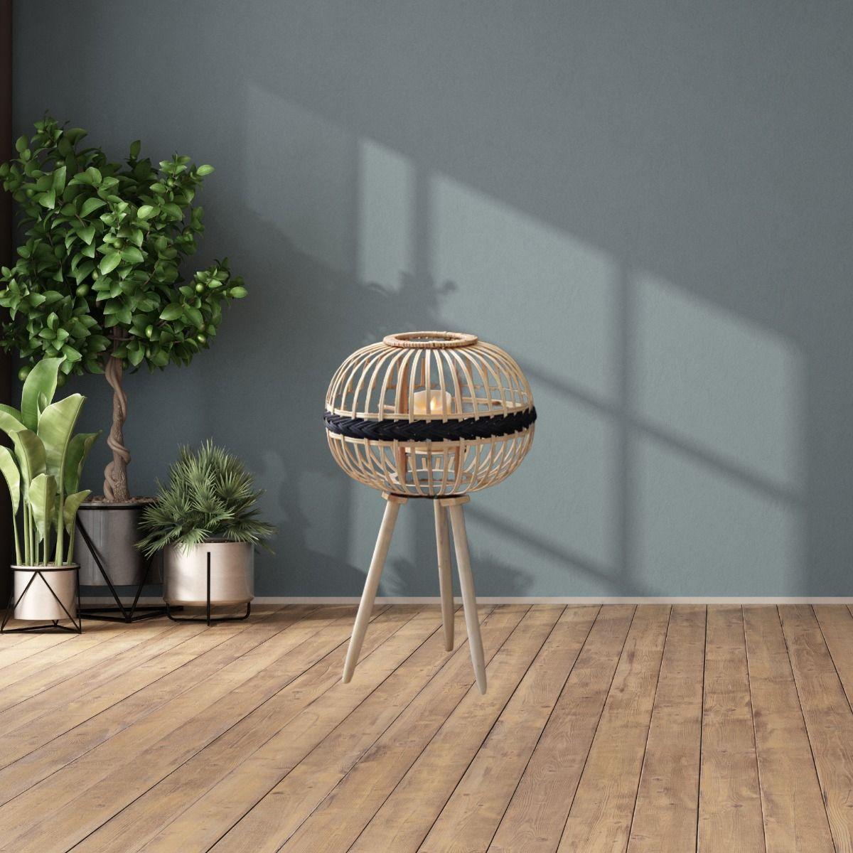 Candelabro Japonés Mimbre Bambú Decora Artesanal Natural Lau-7