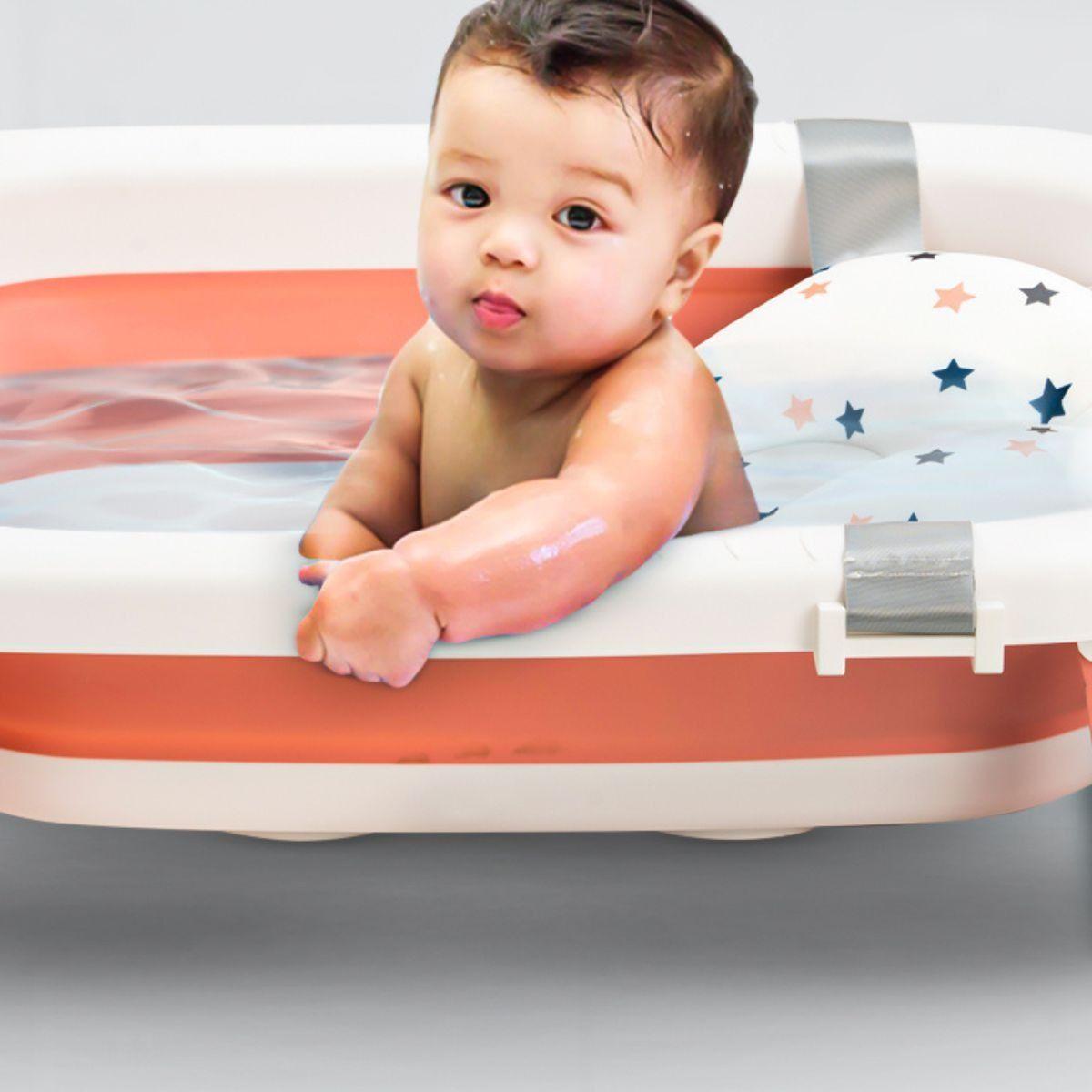 BAÑERA + TERMOMETRO  COJIN ANTIDESLIZANTE PORTATIL BEBE LAU-2