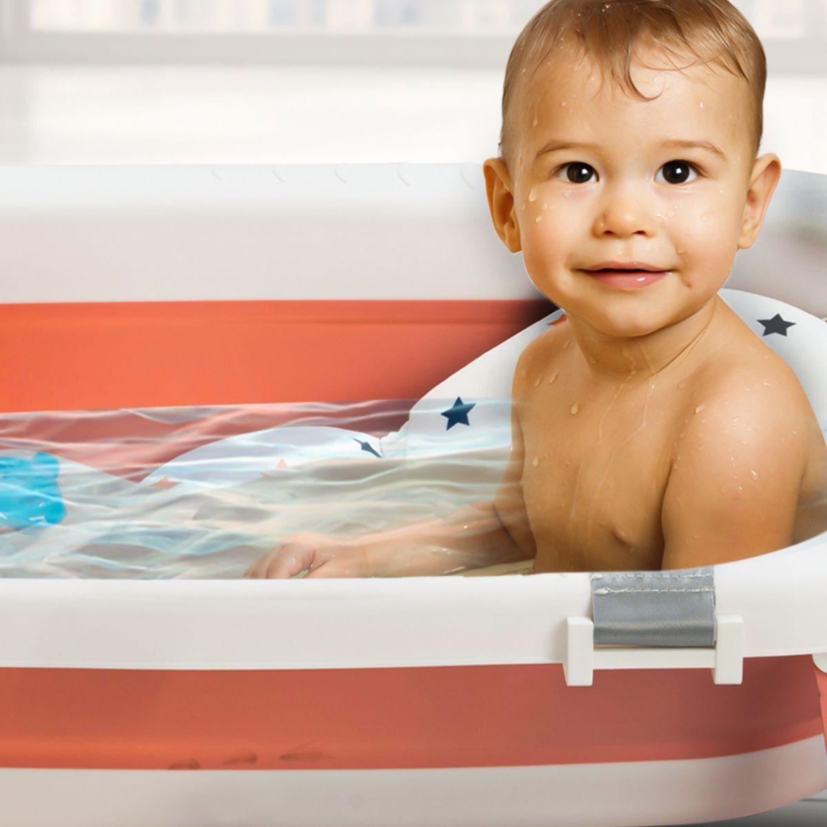 BAÑERA + TERMOMETRO  COJIN ANTIDESLIZANTE PORTATIL BEBE LAU-3