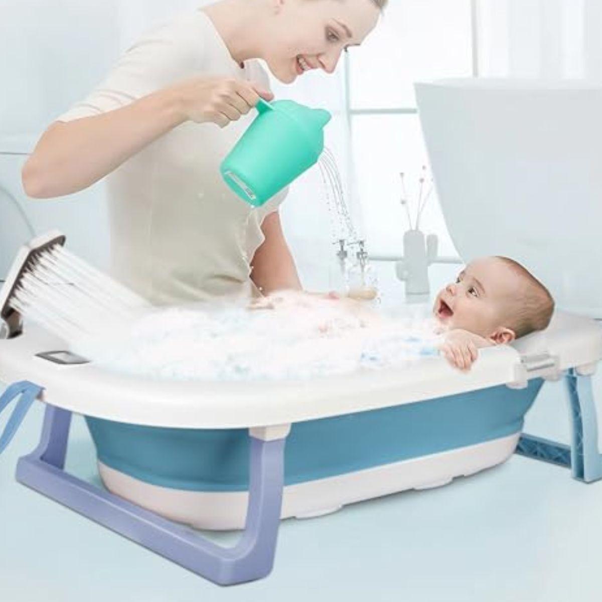 BAÑERA + TERMOMETRO  COJIN ANTIDESLIZANTE PORTATIL BEBE LAU-6