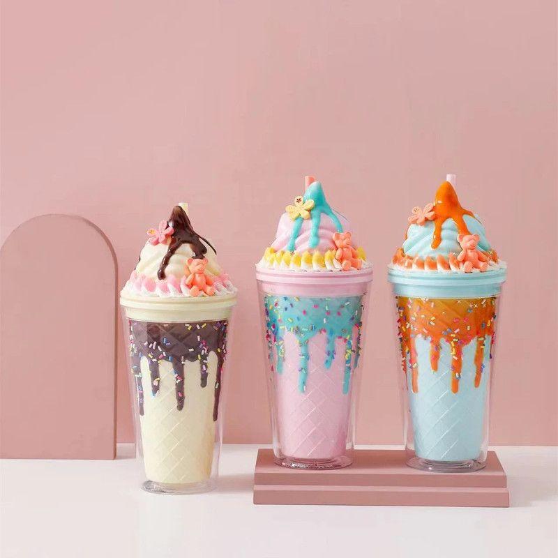 Vaso Tapa Viaje Pajita Regalo Helado Portatil Burbuja Rondon-2