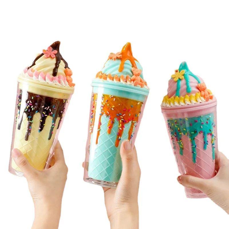 Vaso Tapa Viaje Pajita Regalo Helado Portatil Burbuja Rondon-3