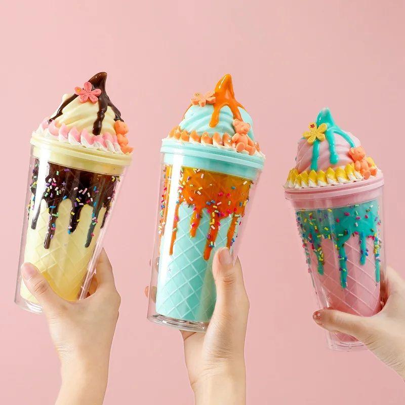 Vaso Tapa Viaje Pajita Regalo Helado Portatil Burbuja Rondon-4
