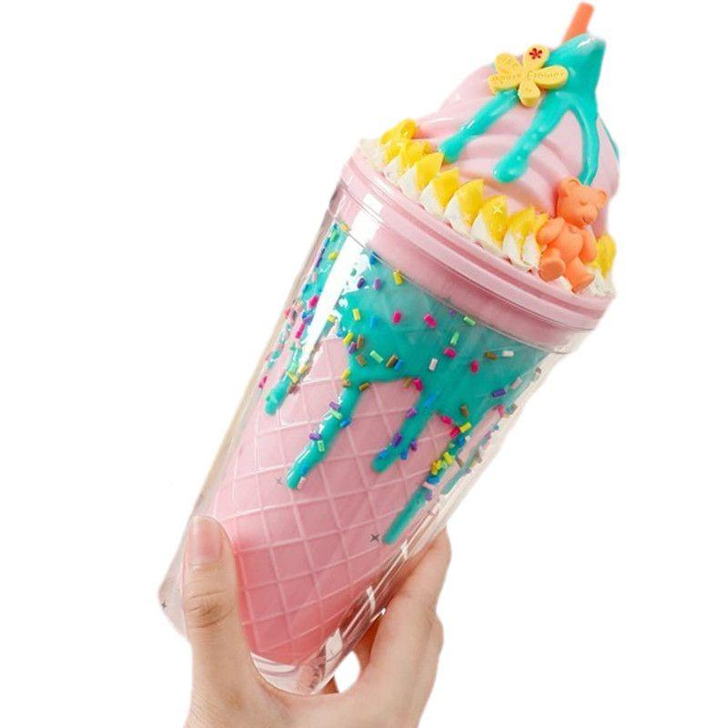 Vaso Tapa Viaje Pajita Regalo Helado Portatil Burbuja Rondon-5