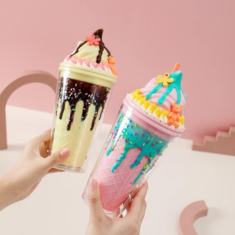 Vaso Tapa Viaje Pajita Regalo Helado Portatil Burbuja Rondon-6