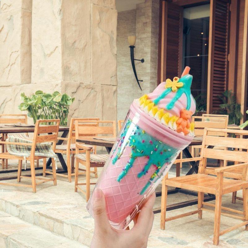 Vaso Tapa Viaje Pajita Regalo Helado Portatil Burbuja Rondon-7