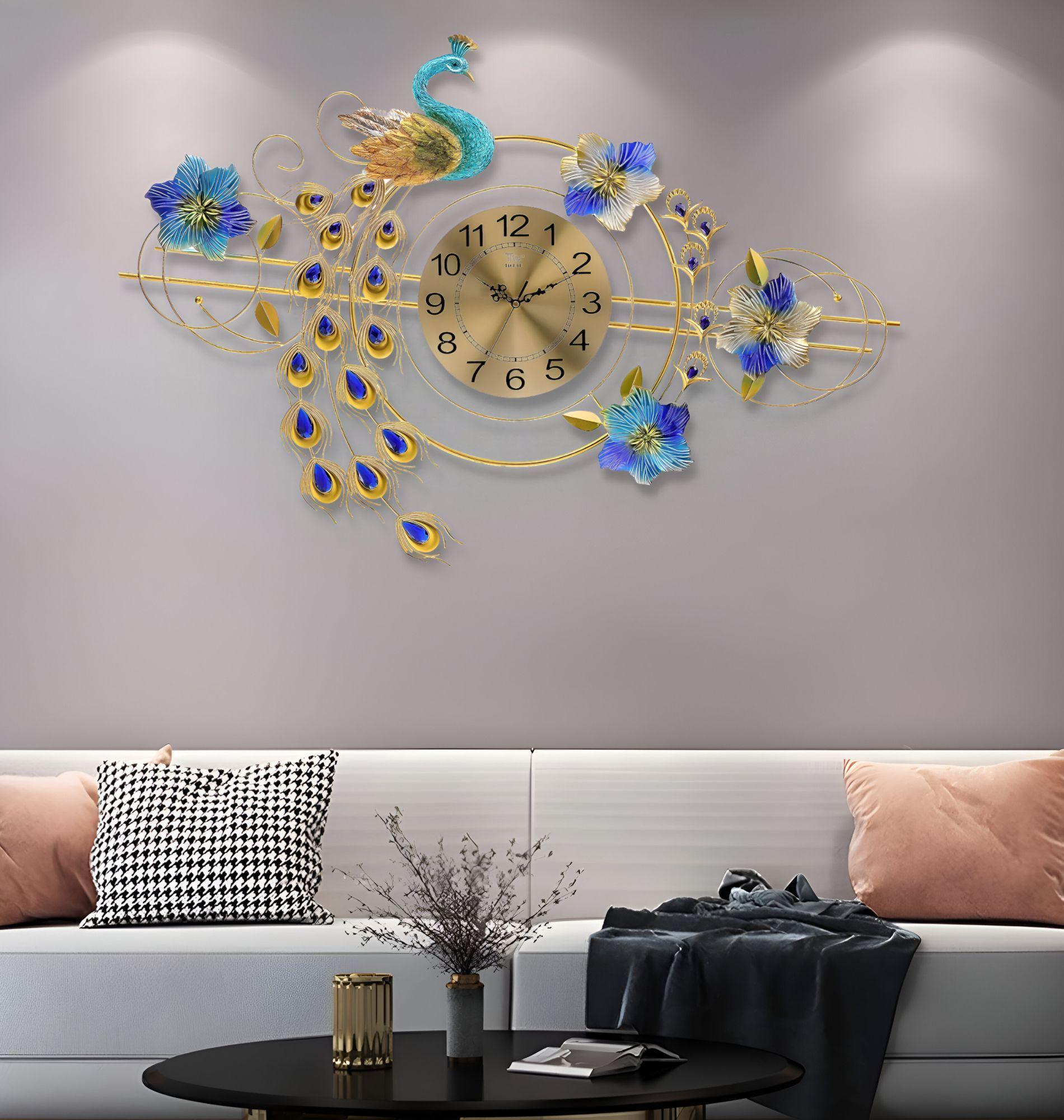 Reloj Pared 3D Decorativo Silencioso Pavo Real Floral Jhn-4