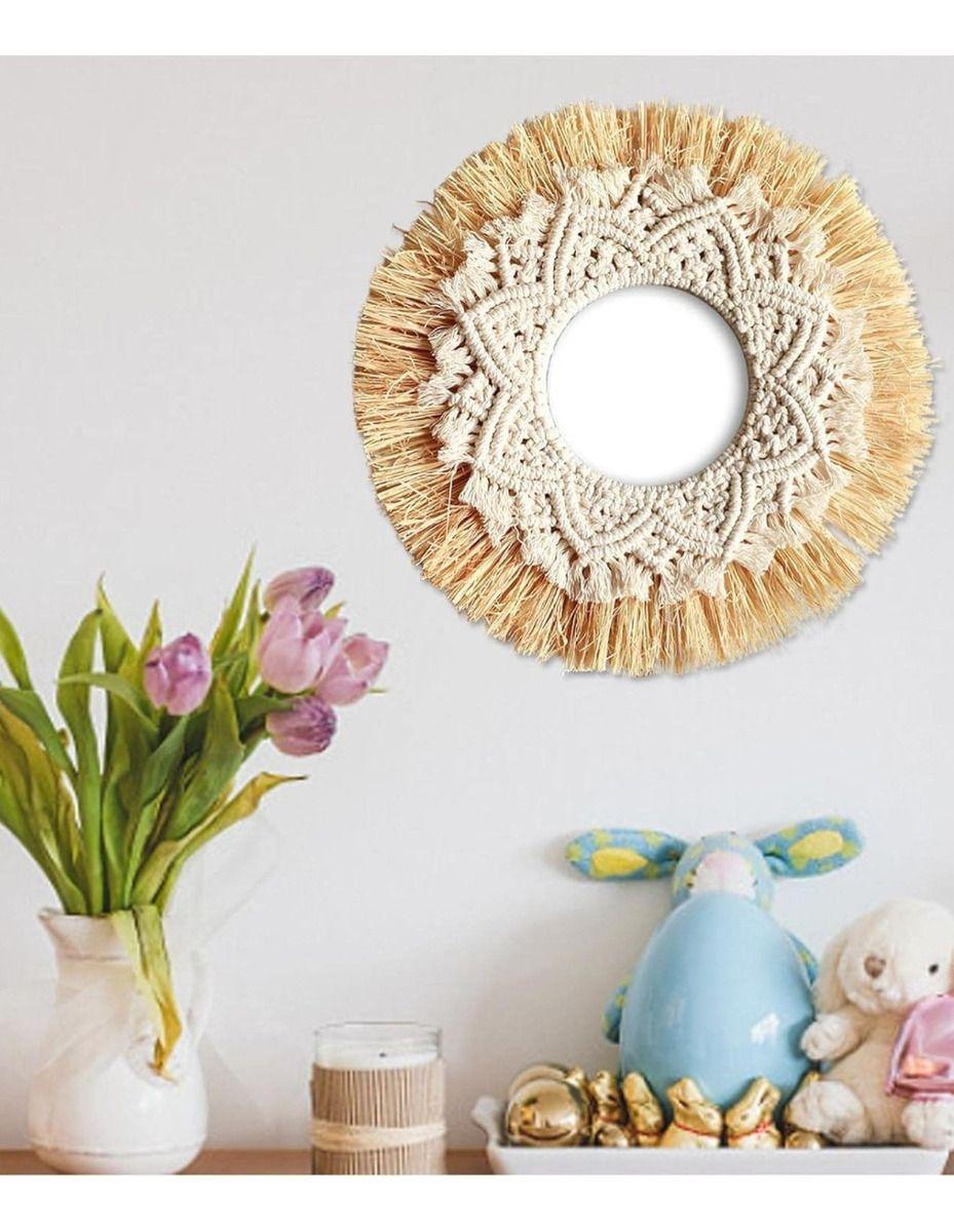 Espejo Decorativo Estilo Bohemio Tejido Adorno Pared Jhn-6